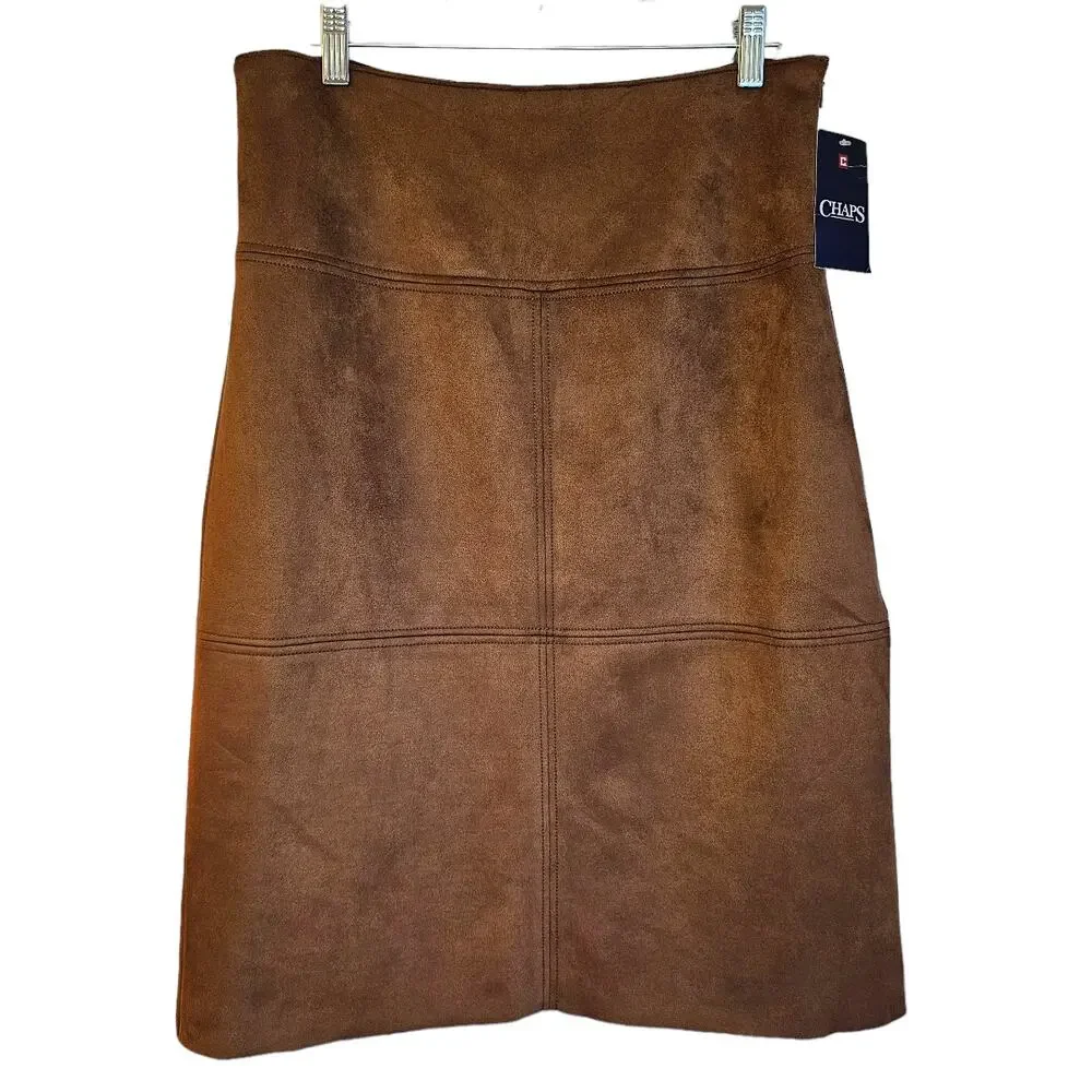 Chaps NWT Caramel Brown Faux Suede Boho Cowgirl Knee Length Skirt